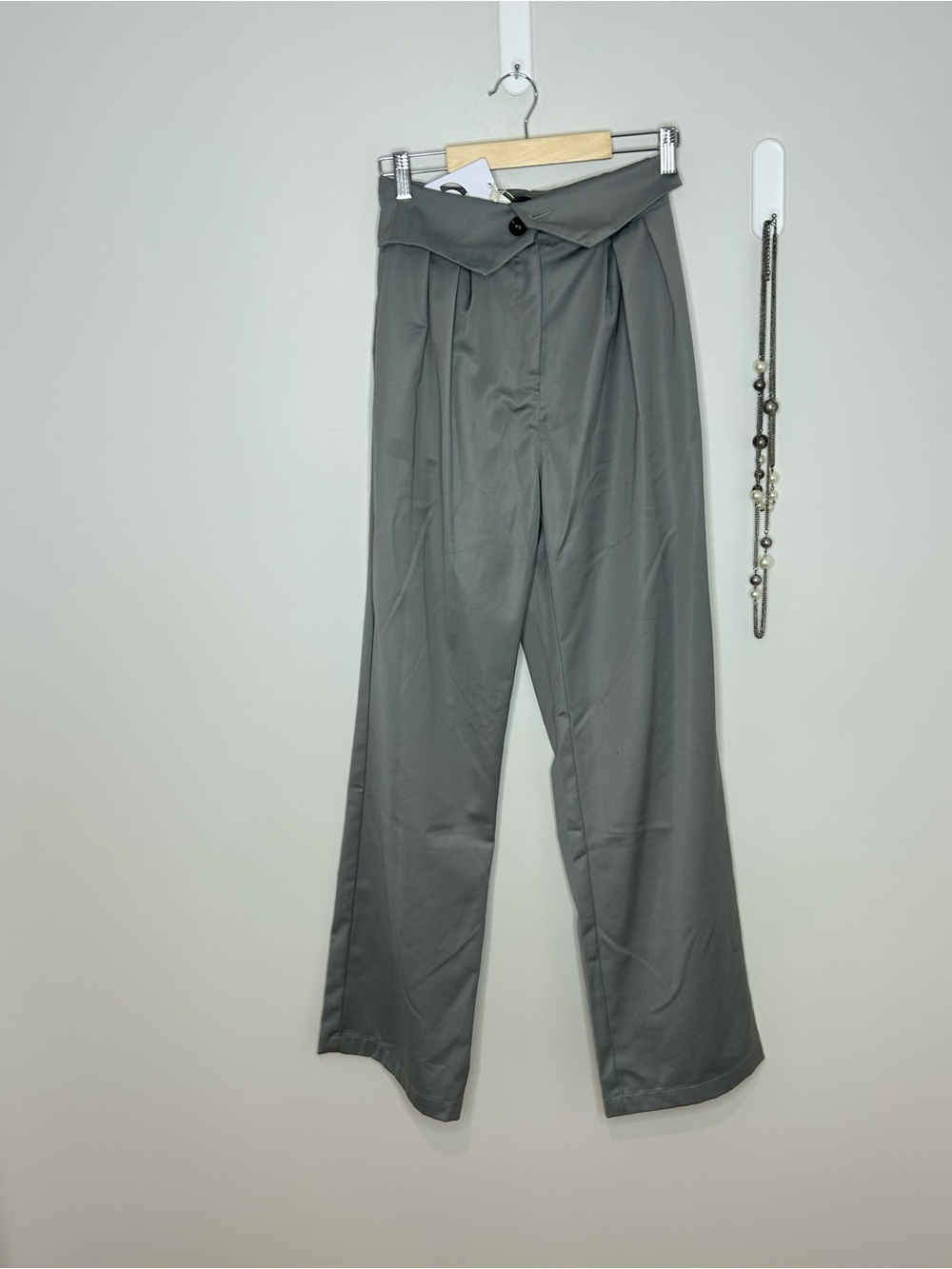 Beautiful Commense High-Waist Wide-Leg Paperbag Pants in Slate Gray❤️XS